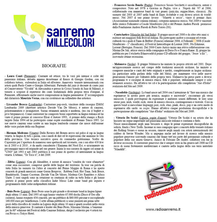 Sanremo Millecolori Biografie